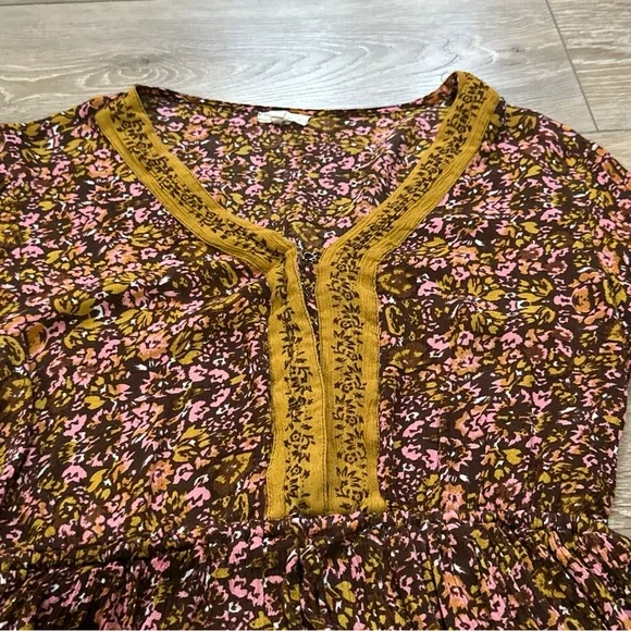 Rebellion Floral Bell Sleeve Prairie Mini Dress in Fall Colors - Picture 6 of 12